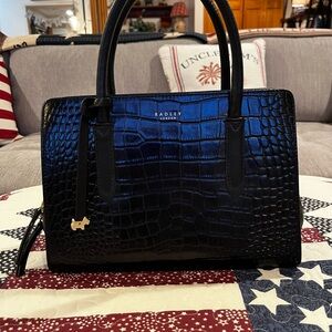 Radley London Blue and Black Croc-Embossed Satchel